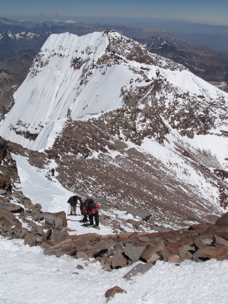 Undervejs på det sidste stykke mod toppen af Aconcagua i 2007 gennem snekorridoren kaldet La Canneleta